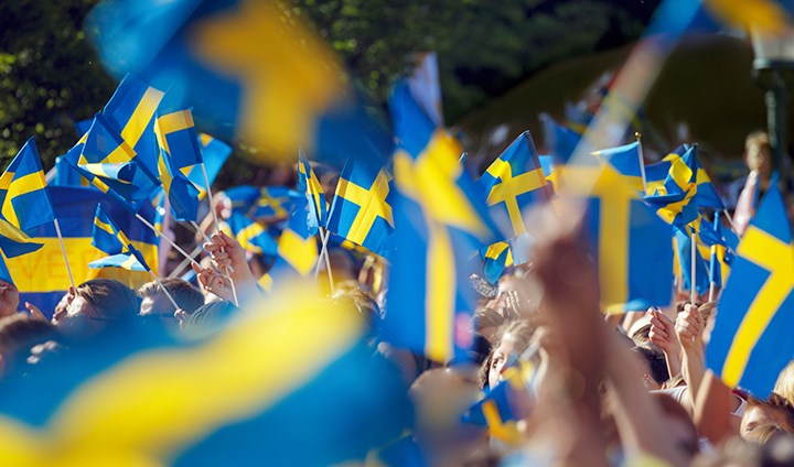 Swedish flags waving
