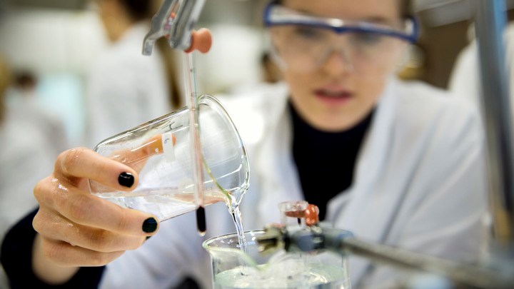 Student working in lab.