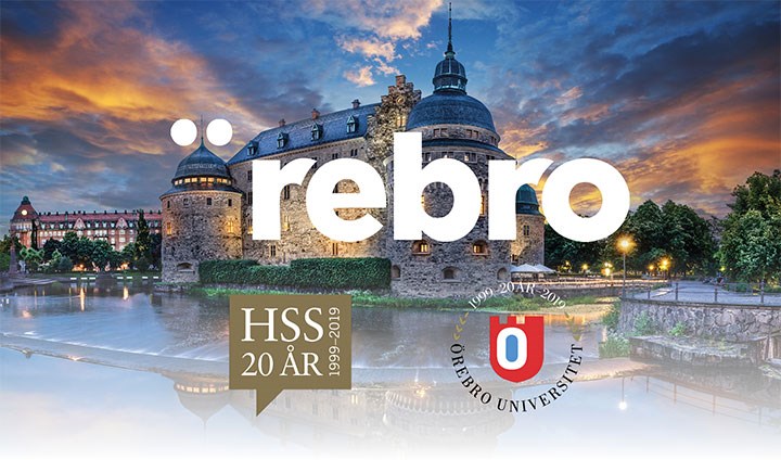 Örebro slott och logotyper för HSS 2019 och Örebro universitet
