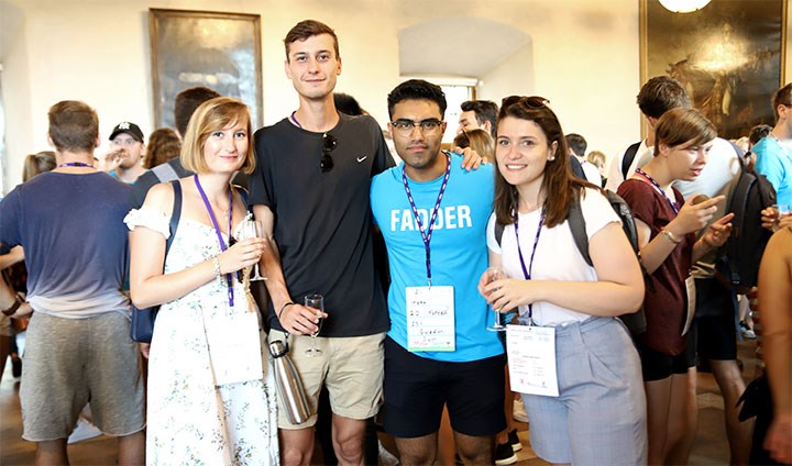 Exchange students Laetitia Tomic, Thomas Barcellini and Fanny Arnould having refreshments at Örebro Castle, together with Ali Mousavi, student buddy for exchange students.