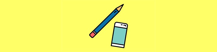 Illustration av en penna och en mobiltelefon.