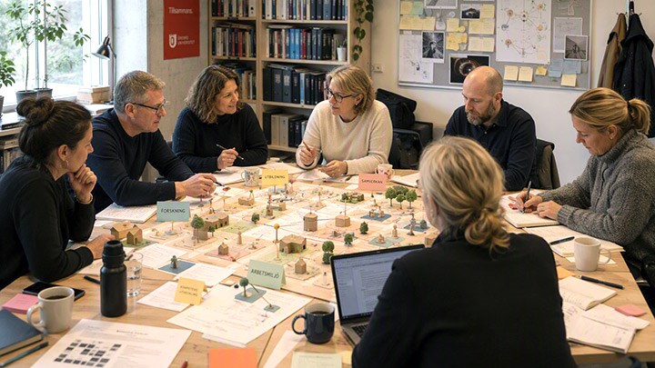 Ett antal människor runt ett bord diskuterar.