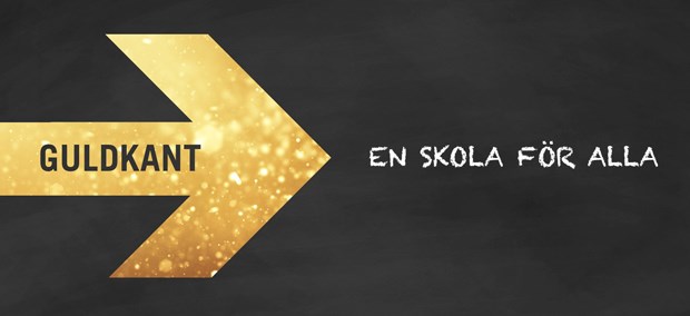 glittrig pil på svart bakgrund med texten guldkant