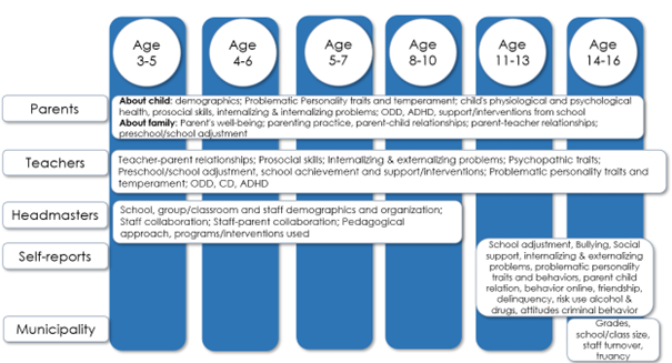 Figure illustrating who answers questions during each data collection.