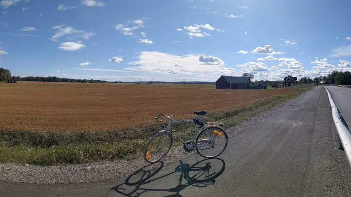 Bike next to an open field