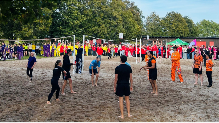 Playing for the International Master’s team in the volleyball tournament at Örebro University.