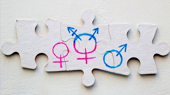 Pusselbitar med symboler för manligt och kvinnligt.