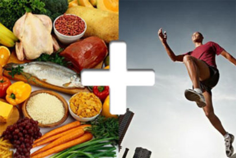 Healthy food and a running man