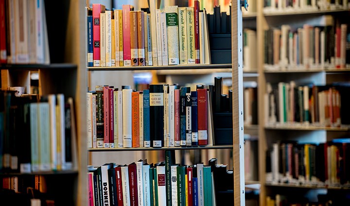 Books in a bookshelf