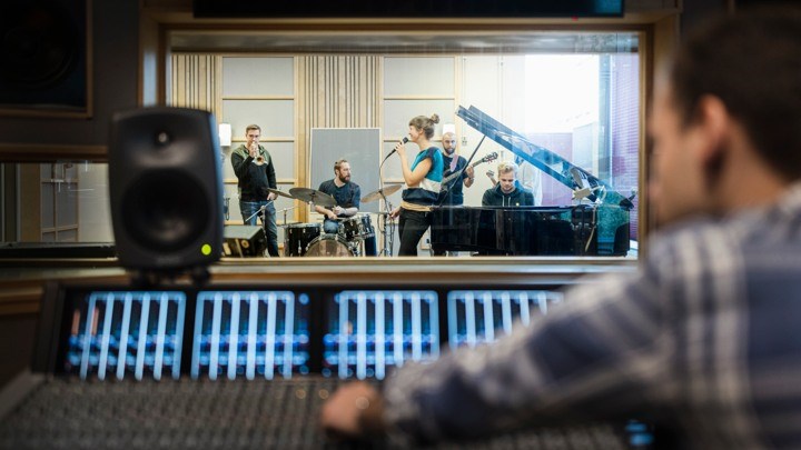 Students recording in studio