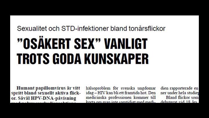 Faksimil av rubrik i medicinsk tidskrift: "Osäker sex" vanligt trots goda kunskaper