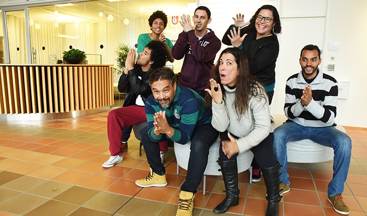 Glada besökare från Brasilien. Bakre raden: Pedro Henrique, André Soares och Giselle Luisa. Främre raden: Alceu Avelar, Ricardo Amorim, Patricia Amorim och Leandro vaz de Almeida.