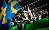 Students with flags.