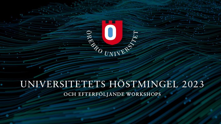 Färgade streck mot en mörk bakgrund och texten Universitetets höstmingel 2023.