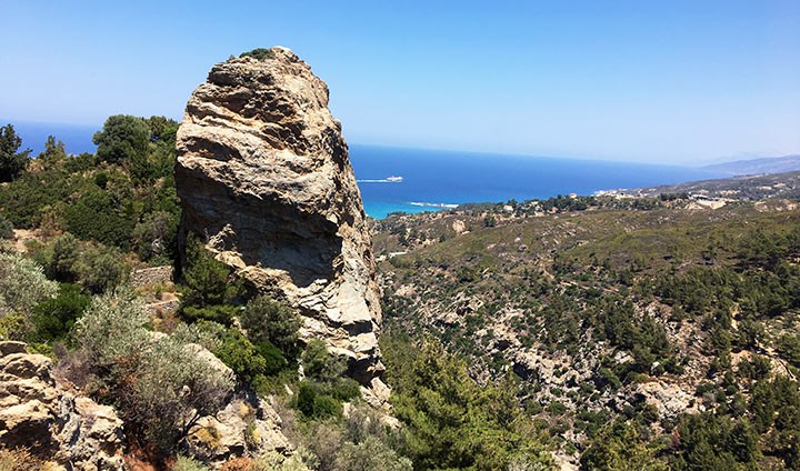 Where Ikaria’s barren landscape meets the Mediterranean’s deep blue sea.