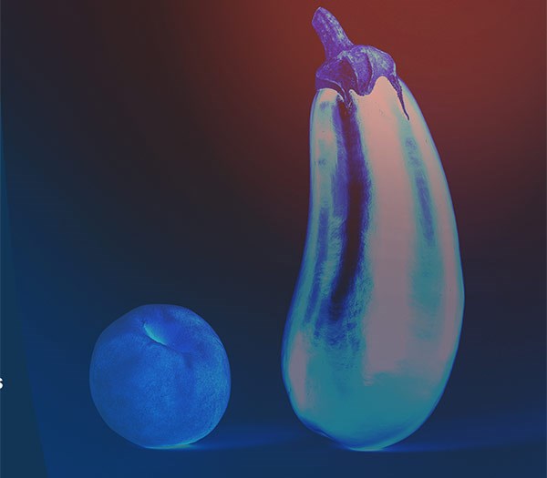 En persika och en aubergine