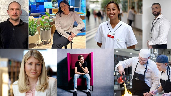 Ett collage av bilder på tidigare studenter